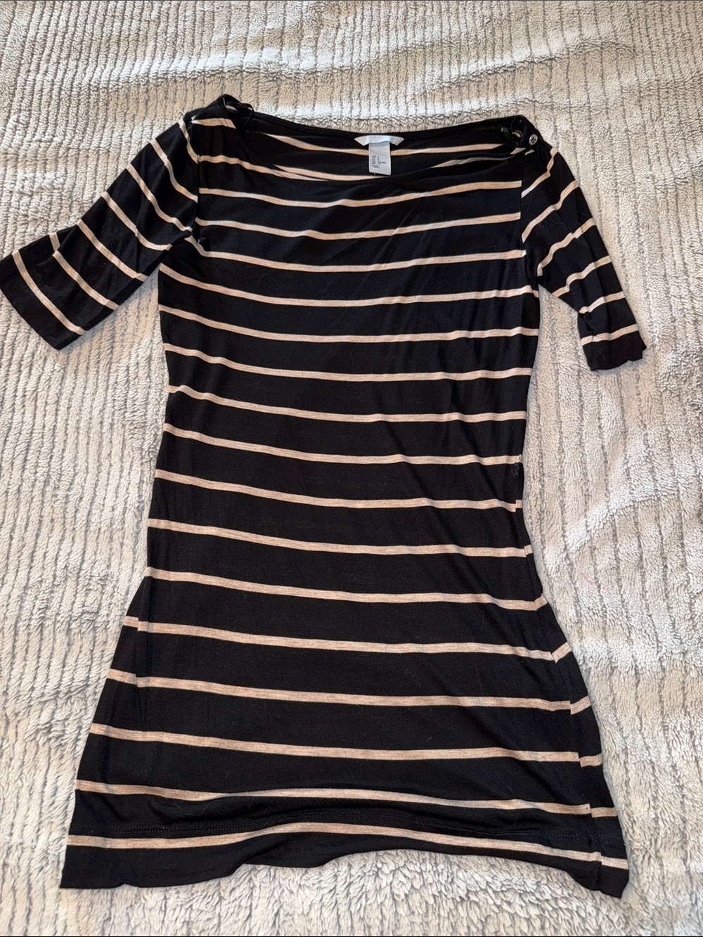 Striped Boatneck Tunic Shirt in Black and Beige
